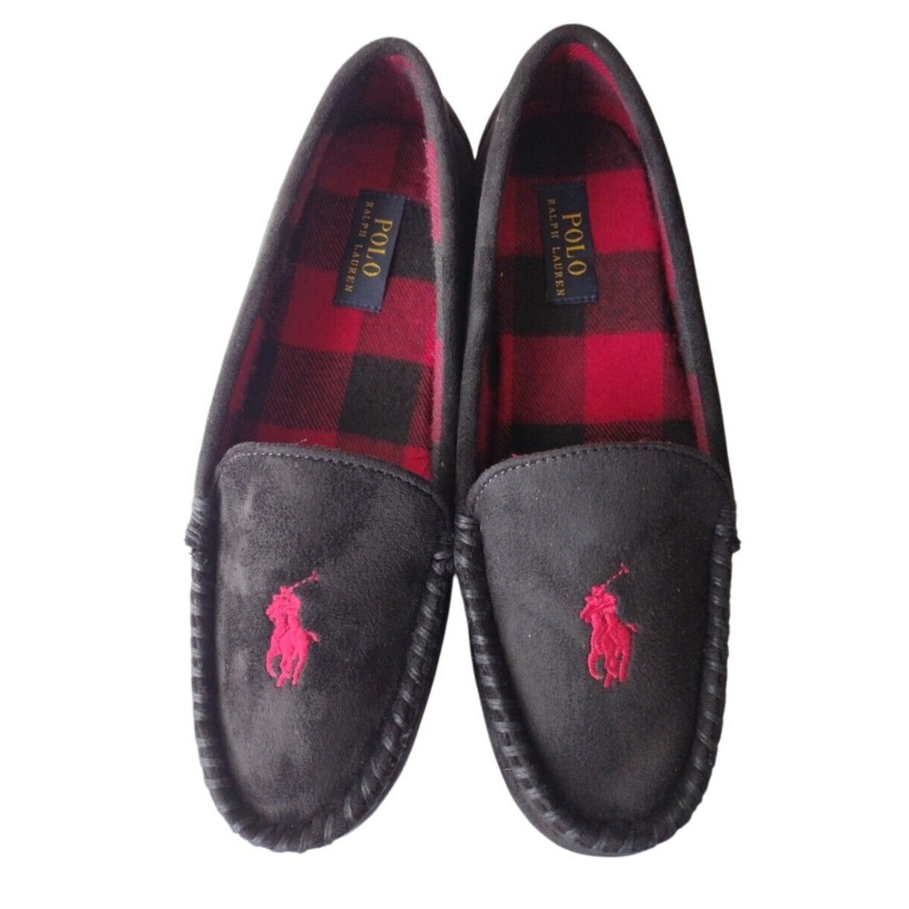 Polo Ralph Lauren Slippers Women's Size 10 Black Memory Foam Moccasin Slip On